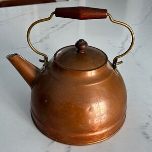 Vintage Copper Teapot with Brass Handle